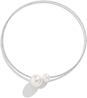 Gold Necklace Pearl Open Choker Necklace for Women Girls Adjustable Cystal Rhinestone Pearl Silver Gold Choker Cuff Collar Necklace Jewelry Party Gifts Costume Accessories