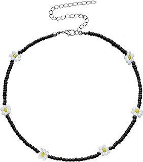 Easy-Hook Clasp Colorful Beaded Sunflower Choker with Bohemian Daisy Design for Women and Girls