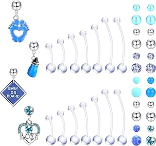 Sanfenly Plastic Pregnancy Belly Button Rings Long Bar Navel Rings Flexible Clear Acrylic Bioplast Sport Maternity Belly Navel Ring Retainer Belly Piercing Jewelry 14G 14/16/18/32/35/38mm