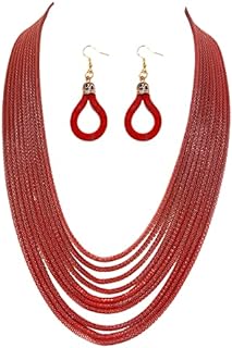 10-Layer Cherry Bead Zinc Alloy Necklace with Lobster Clasp for Women - Waterfall Bib Choker Design