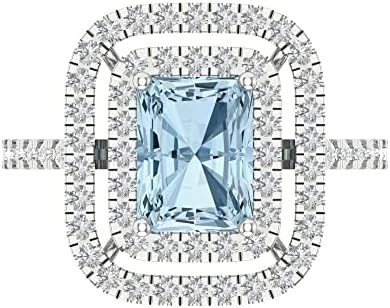 Emerald Cut Aquamarine Engagement Ring in 14k White Gold with Halo Solitaire Accents for Women's Extraordinary Moments