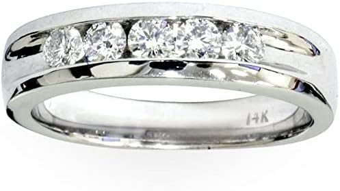 White Gold P3 POMPEII3 Men's Wedding Ring with White Diamond, Channel-Set Design