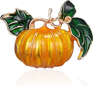 Charming Pumpkin Brooch with Pin Clasp - A Perfect Accessory for Women and Girls - Stainless Steel, No Gemstone - Cute Pumpkin and Green Leaf Design - Ideal for Halloween, Thanksgiving and Fall Celebrations