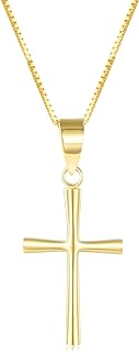 SISGEM 18k Gold Box Chain and Cross Pendant Necklace for Women, Small Religious Jewelry Christmas Gifts for Her, 18 Inch