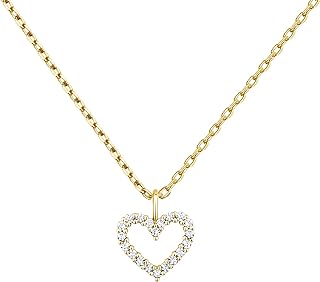 PAVOI 14K Gold Plated Cubic Zirconia Heart Necklace | Cute Dainty Love Pendant Necklaces for Women