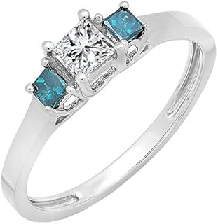 Exquisite Three-Stone Blue Diamond Engagement Ring in Rose Gold for Ladies with Princess Design