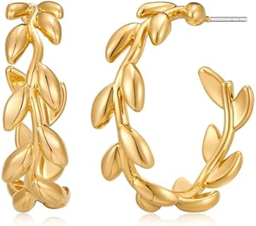 Gold Hoop Earrings for Women Leaf Hoop Earrings Statement Jewelry Gifts