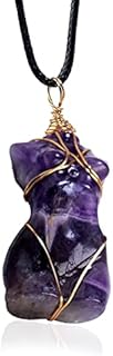Natural Dream Amethyst Crystal Necklace with Art Deco Chain for Women, Hand-Carved Healing Spirit Stone Design by Apengshi