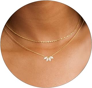 Lobster-Claw Clasp Simple 14k Gold Plated Pendant Necklace with Cubic Zirconia Gems on Cable Chain for Women, Elegant Layered Y-Drop Design