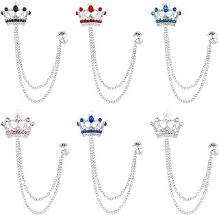 6 Colors Crown-Inspired Brooch Pins Vintage Hanging Chain Shirt Brooches Luxurious Rhinestone Collar Chain Pins Crystal Brooch Suit Stud Lapel Pins for Collar Enhancement