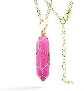 Bullet Crystal Pendant Necklace Hexagonal Reiki Chakra Wire Wrapped Gemstone Necklace for Women Healing Crystal Jewelry