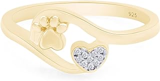 White Natural Diamond Accent Paw Print Heart Ring in 14k Gold Over Sterling Silver (I-J Color, 0.03 Cttw)