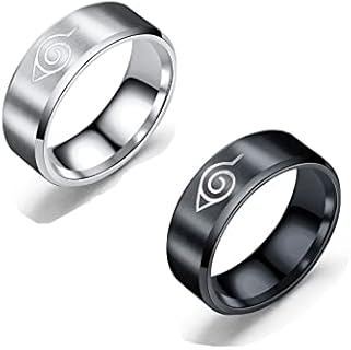 2pcs Anime Rings For Men Boys，Akatsu Ring Set Jewelry Cosplay Itach Stainless Steel Accessory Gift Party（Black White） (9)