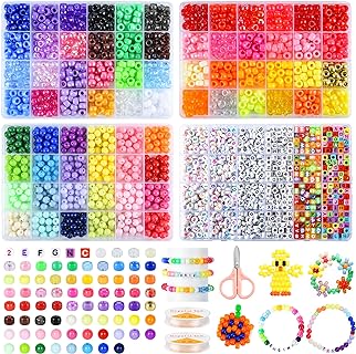 48 Colors Pony Beads for Bracelets Making Kit, 600pcs Acrylic Round Beads with Letter Beads for Jewelry Making, Friendship Bracelets Kit for DIY Art Craft Gifts