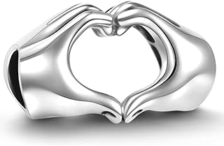 Sterling Silver Clasp Bracelet with Hand Charm - Love Heart Crystal Pendant Design for Women and Girls