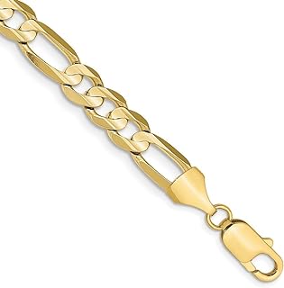 Diamond2Deal Gift for Mothers Day 10k Yellow Gold 7.5mm Light Concave Figaro Chain Anklet 9"