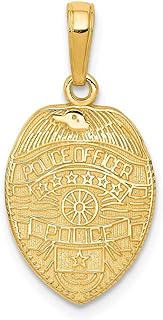 14k Yellow Gold Police Badge Pendant Necklace for Women, Polished Texture Design