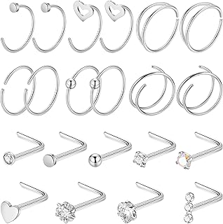 Stainless Steel Open Hoop Nose Ring Set with Cubic Zirconia for Women and Men - Versatile Nose Piercing Jewelry