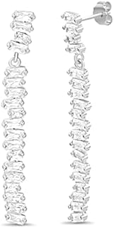 Delicate Rainbow Sterling Silver Drop Dangle Earrings for Women by Devin Rose, Embellished with Baguette Cubic Zirconia, Push Back Closure