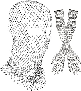Zhanmai Halloween Rhinestone-Embellished Mesh Body Chain with Wax Rope, Fishnet Gloves, and Breathable Glitter Headwear for Women
