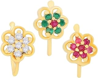 VAMA Pressing Nose Pin Stud Non Piercing Clip On Gold Nose Ring Without Piercing For Women & Girls (3 Pcs Combo Nose Pins)