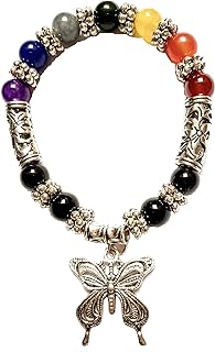 Seven Chakra - Agate Stone - beads Bracelet - Butterfly charm - Holistic Beaded Bracelet for women