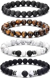Durable Cord & Bead Chain Men's Beaded Bracelet Set with Authentic Tigers Eye Stones - Hipwope 4-Piece Unisex Design, Perfect Gift Idea