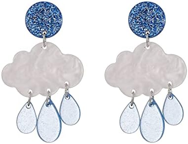Clouds Raindrops Acrylic Stud Earrings for Girls Cute Creative Clouds Water Droplets Dangle Earrings Jewelry for Women