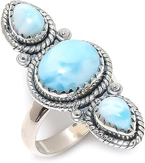 Adjustable 925 Sterling Silver Ring with Republic Larimar Gemstone, Handcrafted Unique Design for Women – Elegant Statement Jewelry Gift