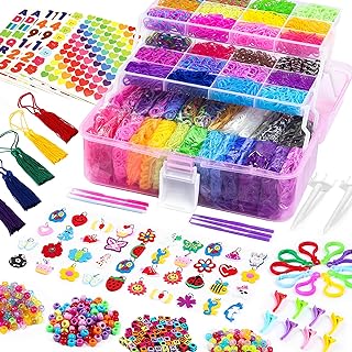 FUNZBO Rainbow Rubber Band Bracelet Kit with Beads and Charms for Kids 4-12 - Multicolor Art and Craft Set