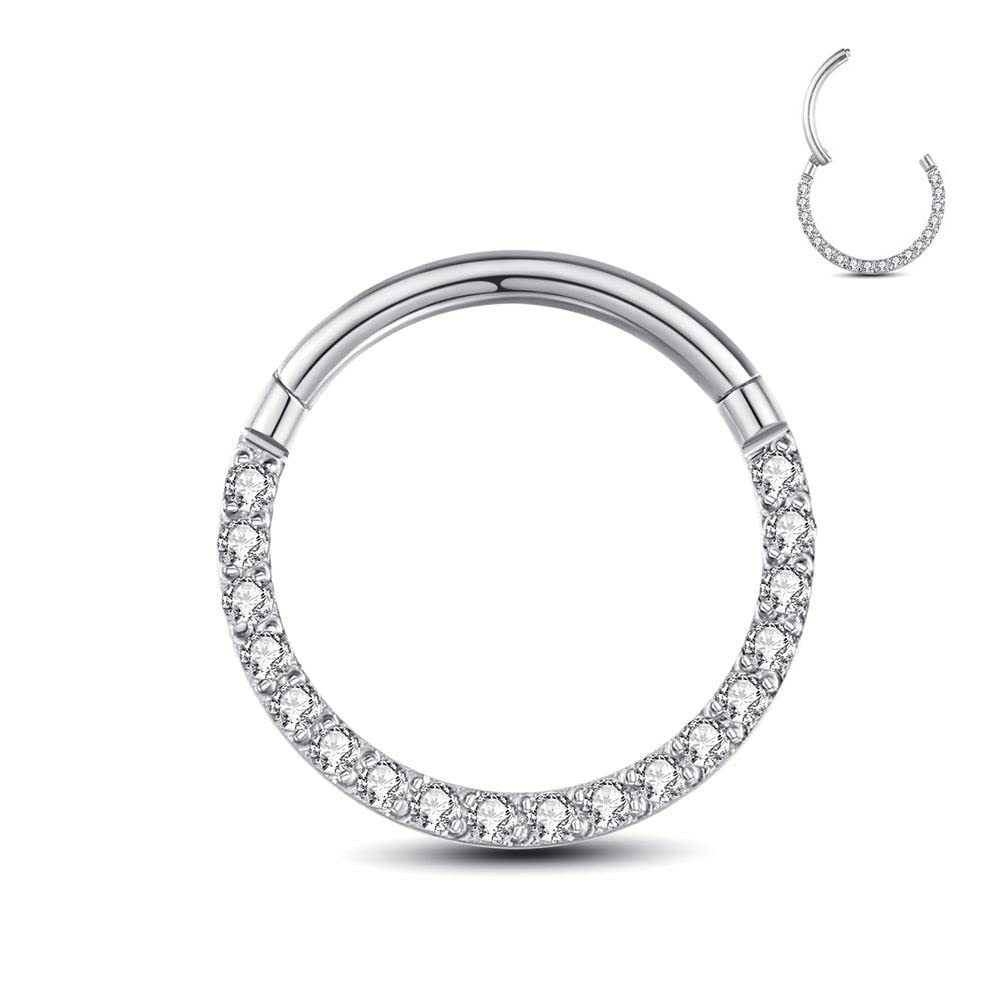 14G/16G/18G/20G Stainless-Steel Single/Double Hoop Piercing-Ring Hinged Nose Rings Earrings Septum Opal Jewelry Conch Segment Clicker Lip Rings cartilage Earrings 6MM/8MM/10MM/12MM