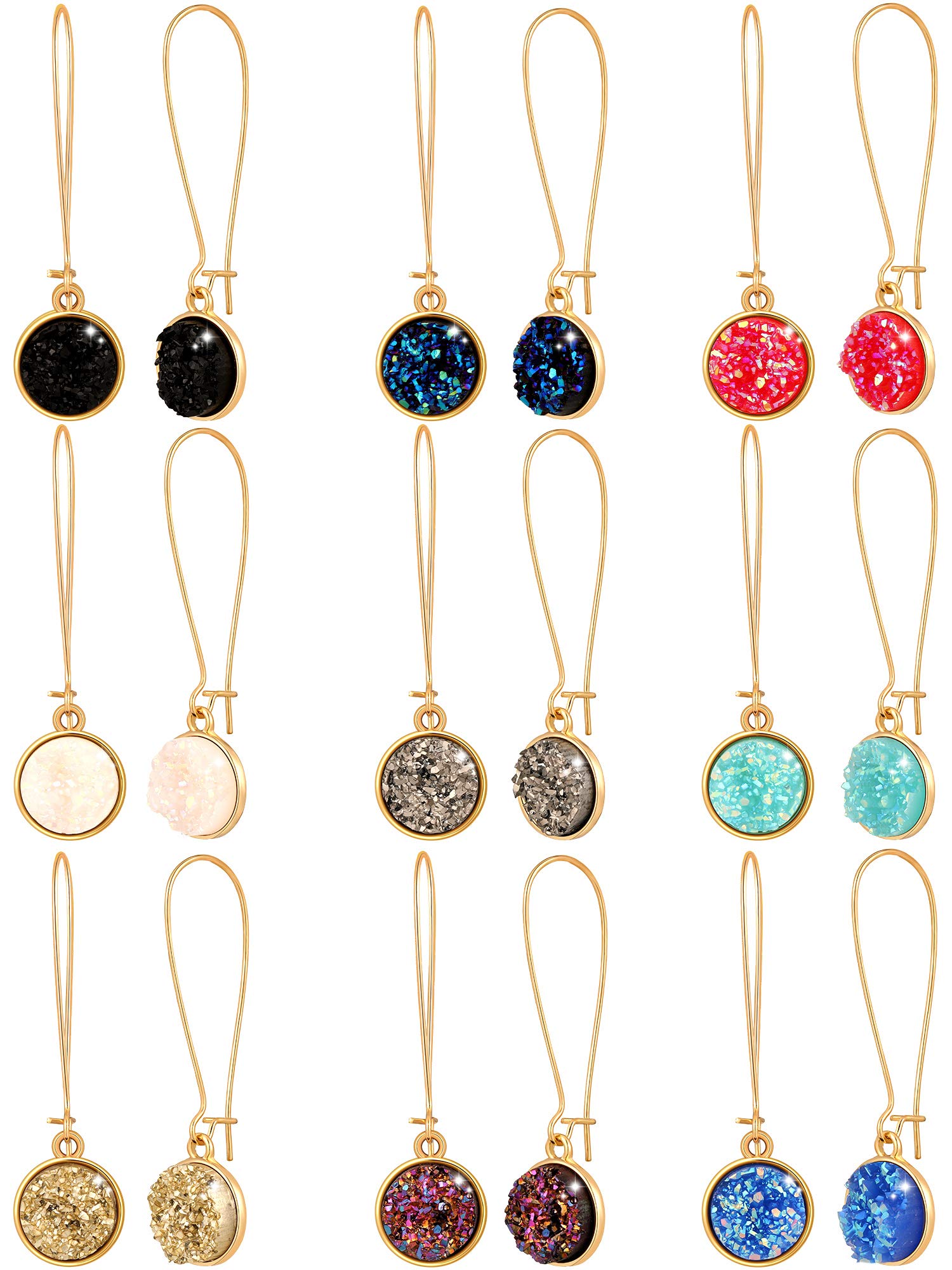 9 Pairs Faux Druzy Drop Earrings Rainbow Crystal Pendant Earrings Colorful Stainless Steel Dangle Earrings for Women