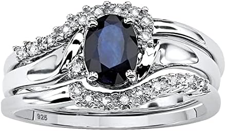 PalmBeach Platinum-Plated or Yellow Gold-Plated Sterling Silver Genuine Midnight Blue Sapphire and Diamond Accent 3 Piece Bridal Ring Set