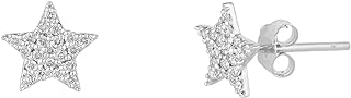 14K White Gold Star Stud Earrings Set With Natural Brilliant Cut Diamonds 0.16 Carats(H-I Color, Vs2 Si1 Clarity) Fine Jewelry For Women Gifts.