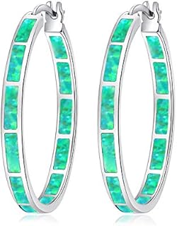 CiNily Opal Hoop Earrings,Women Jewelry Rhodium Plated/Rose Gold or Yellow Gold Plated Gemstone Big Hoop Earrings 32mm
