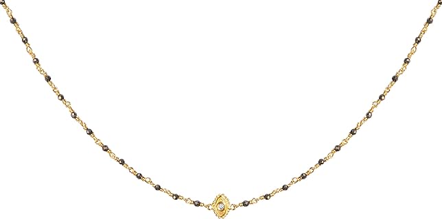 'Boundless Optimism' Women's Gold Plated Evil Eye Bead Necklace with Pyrite Gem - A Karma and Luck Charm Necklace for Her with an Adjustable Cable Chain