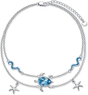 Flpruy 925 Sterling Silver Evil Eye/Turtle/Dolphin/Lighthouse/Starfish Shell Beach Ankle Bracelet for Women Adjustable Foot Jewelry Gifts for Women Girls 9''-11''