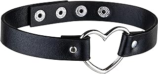 Lobster Claw Clasp Heart Choker Necklace in PU Leather and Alloy for Women, Black & Aesthetic