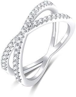 Cubic Zirconia 925 Sterling Silver X Cross Wedding Band Ring in Size 8.5 with Elegant Criss Cross Design