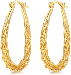 Sterling Silver Twisted Hoop Earrings with Brass Accents and Push Back Feature for Women - Hypoallergenic, Lightweight and Medium-Sized Oval Design
