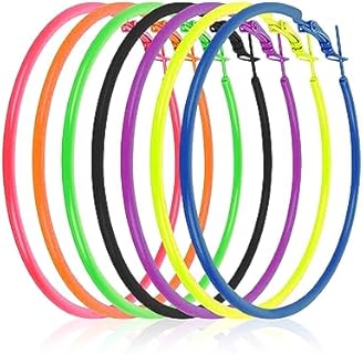 7 Pairs 80S Neon Hoop Earrings for Women Lightweight Round Earrings Retro Large Bright Hoop Earrings Colorful Hoop Earrings Pendant for 80's Costume Dancing Party Accessory