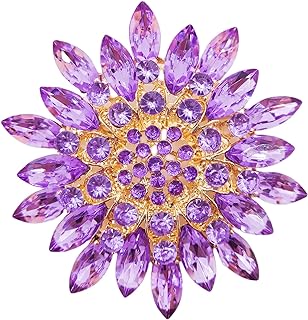 Rhinestone Sunflower Brooch Pins Red/Pink/Black/Purple/White Flower Brooch Elegant Premium Clothing Hat Bag Skirt Accessories for Women Teen Girls