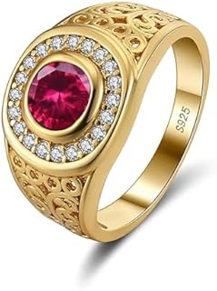 10K 14K 18K Gold Moissanite Mens Gemstone Engagement Rings Gemstone Halo Rings for Men Round Gemstone Rings Best Gift for Husband/Father/His