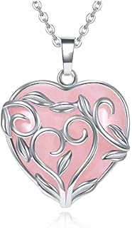Jovivi Amethyst Rose Quartz Healing Crystal Necklace for Women Flower Leaf Wire Wrapped Crystal Heart Gemstone Pendant Necklace Natural Stone Reiki Quartz Jewelry Mothers Day Gifts