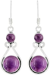 Handcrafted Bohemian Dangle Earrings with Round Amethyst Stones and French Wire Back, Perfect for Women's Gifts