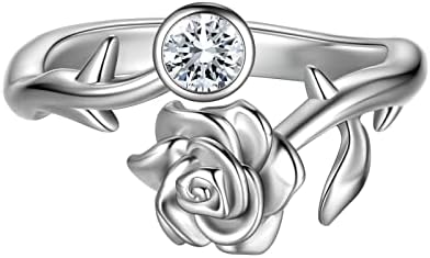 beautlace Rose Adjustable Rings Silver/Black Gun Plated Rose Flower Love Open Ring Elegant Wedding Engagement Jewelry Gifts for Women