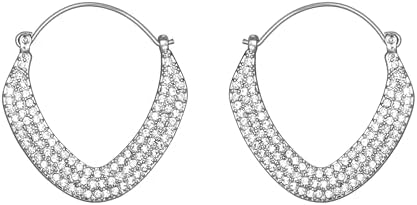 Capwell + Co Silver Classic Boho Crescent Shape Crystal Metal Hoop Earrings Click Down Glass Crystal Sparkle Drop Dangle Statement Earring Gift for Women