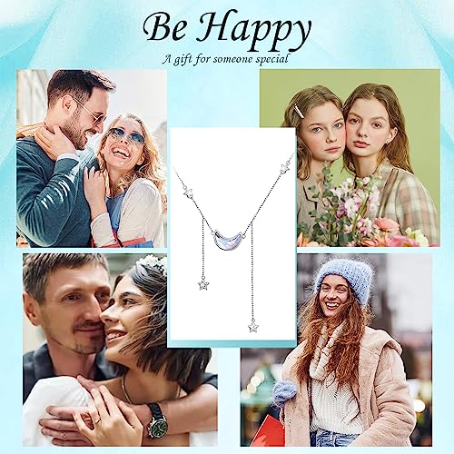 Ladytree 925 Sterling Silver Jewelry Crescent Moon and Star Pendant Necklace