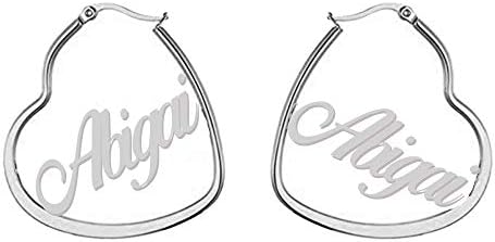 RUIZHEN Custom Name Heart-Shaped Hoop Earrings with Lava-Rock Gem, Personalized Alloy Earring Gift for Her
