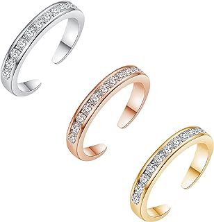 Woffoly 3PCS Toe Rings for Women, Adjustable Cubic Zirconia Hypoallergenic Band Ring,Silver/Rose Gold/Gold Toe Rings Set Beach Foot Jewelry for Summer,Stylish Open Toe Fingers Joint Tail Rings